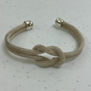 Cuff Bracelet Silver Tone Knot Mesh Rope Look Open Bangle Wire Wrap‎